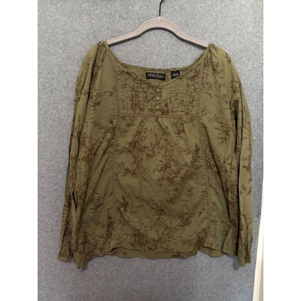 North River Floral Blouse‎ Cottagecore Boho Top Earth Tone Cotton L Goblincore